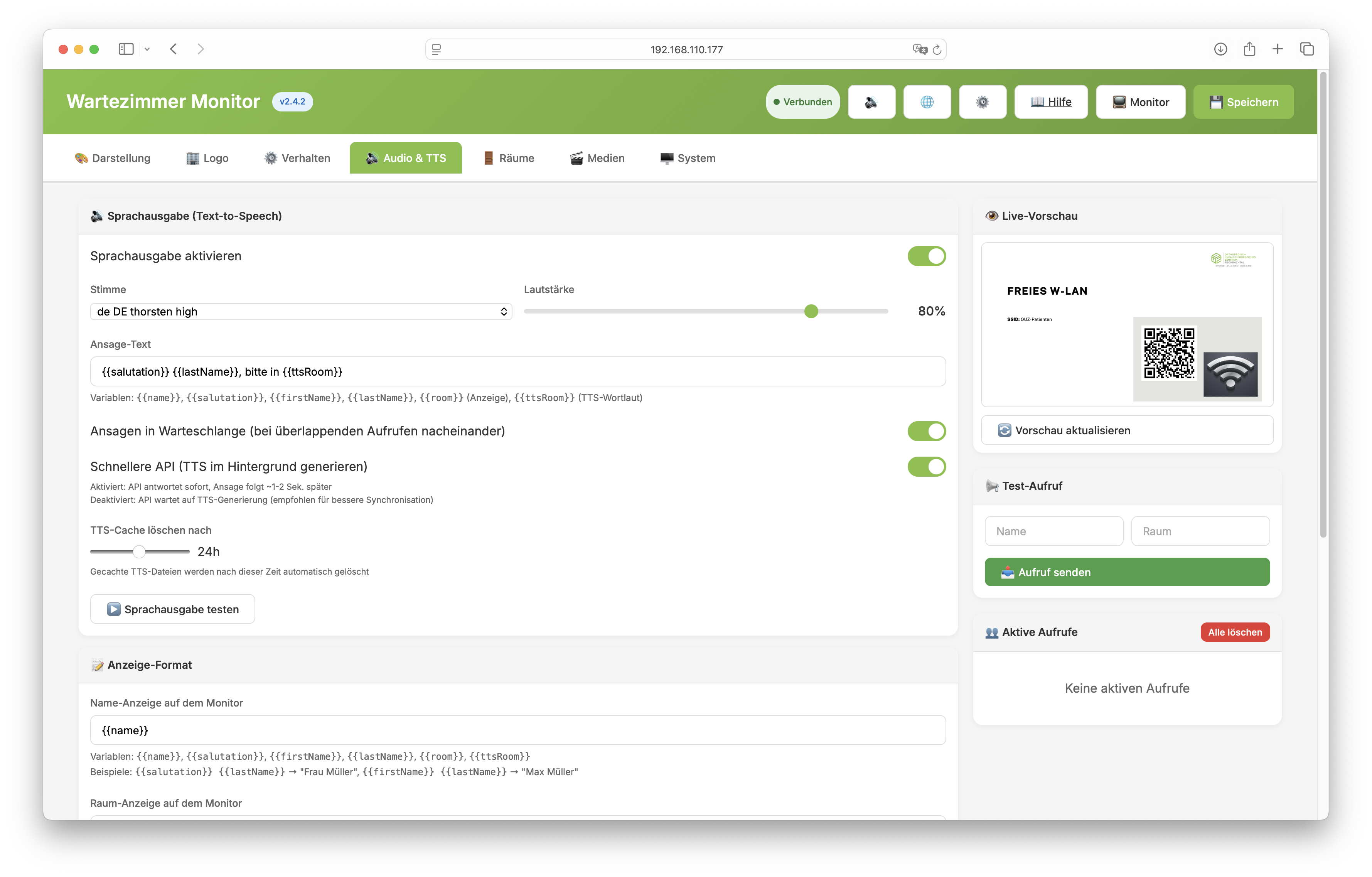 Admin GUI Audio und TTS